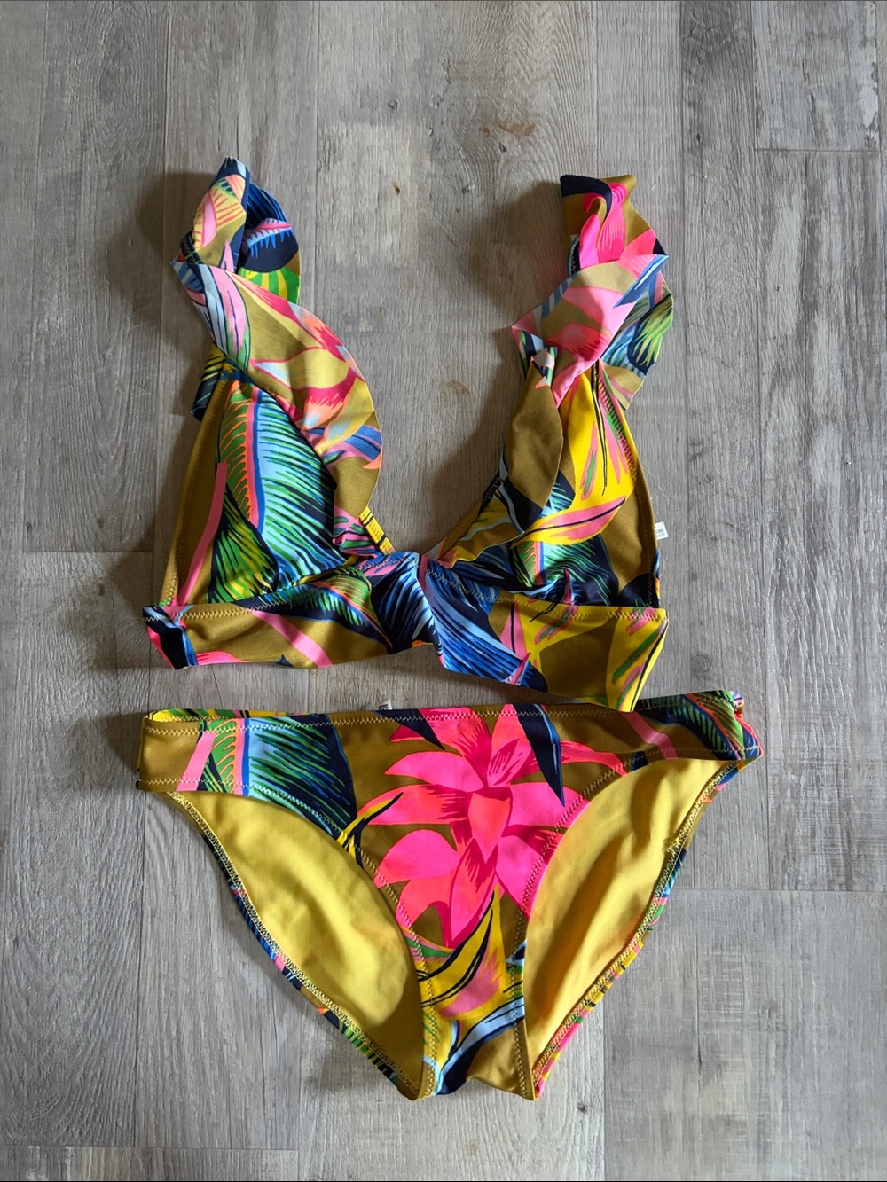 aerie Tropical Floral Bikini in Yellow, Pink, Blue